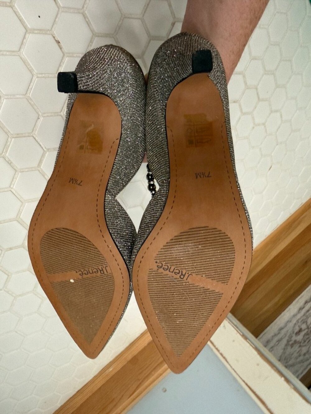 J. Renee Zayna Pewter Glitter D'Orsay Pumps Beaded Heels 7.5 New - Picture 3 of 10